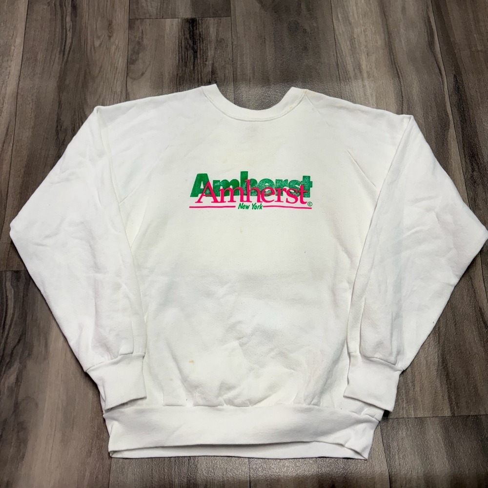 Vintage Fruit of the Loom Amherst New York Sweatshirt White Large Made in USA